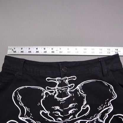 Hot Topic Black Skeleton Outline Wide Leg Pants feature a prominent white pelvic and leg bone print