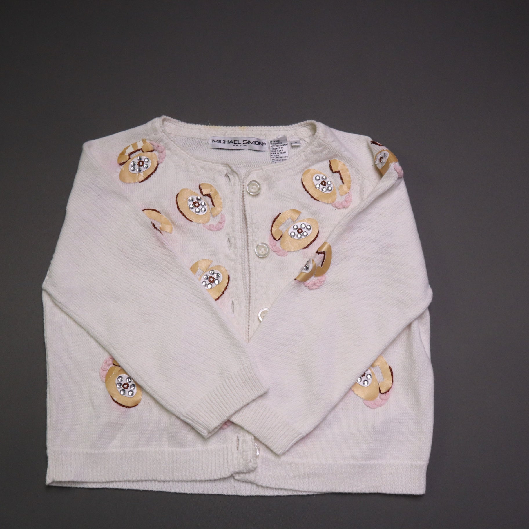 Vintage Michael Simon Sweater Women’s Small Telephone Applique Beaded Knit