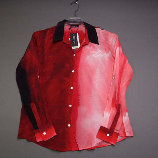 APNY Womens Small Silk Tie Dye Button Up Shirt Red Pink color Long Sleeve NWT