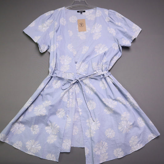 Madewell Womens Floral Wrap Mini Dress Size XL Light Blue White Daisy Short