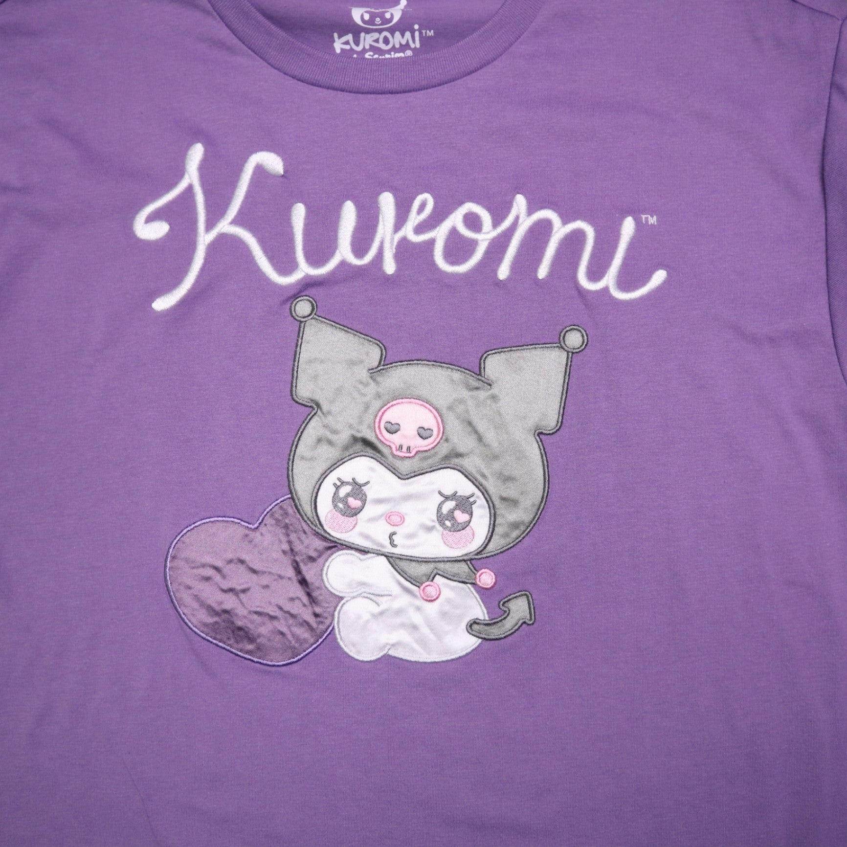 Sanrio Kuromi BoxLunch Top Small Purple Embroidered Heart Sheer Mesh Sleeve Shirt