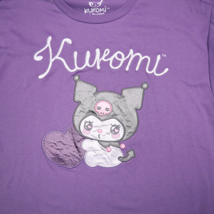 Sanrio Kuromi BoxLunch Top Small Purple Embroidered Heart Sheer Mesh Sleeve Shirt