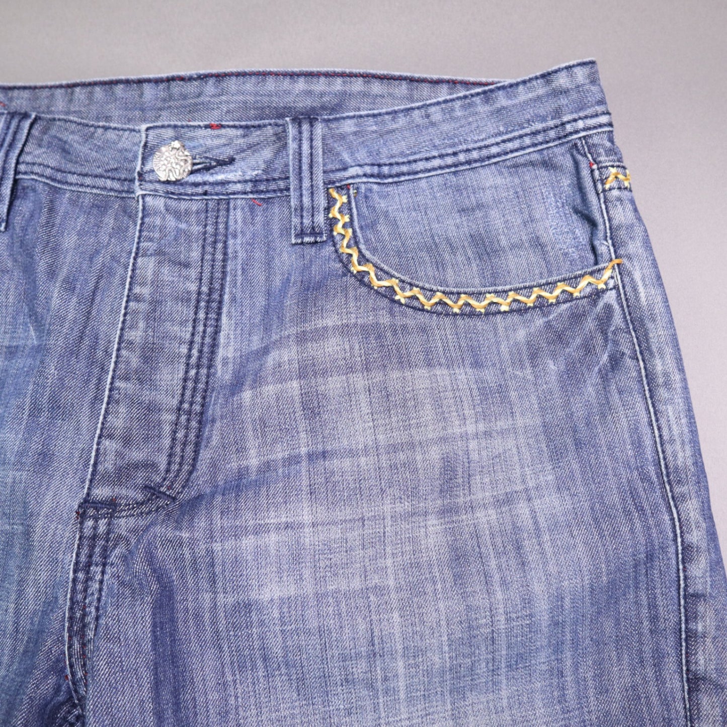 ANIKI Raw & Elegant Mens Jeans Sz 38 Heavy Stitch Distressed Straight Blue