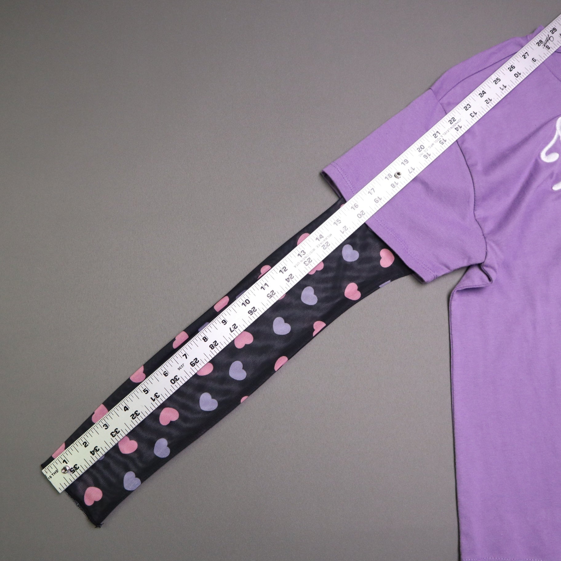 Sanrio Kuromi BoxLunch Top Small Purple Embroidered Heart Sheer Mesh Sleeve Shirt