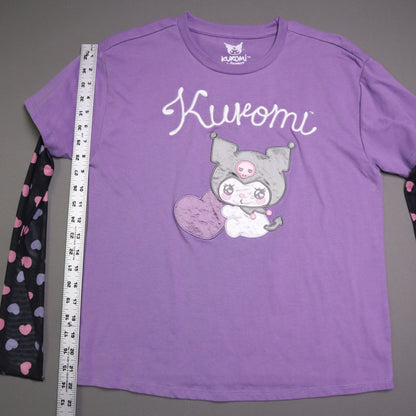 Sanrio Kuromi BoxLunch Top Small Purple Embroidered Heart Sheer Mesh Sleeve Shirt