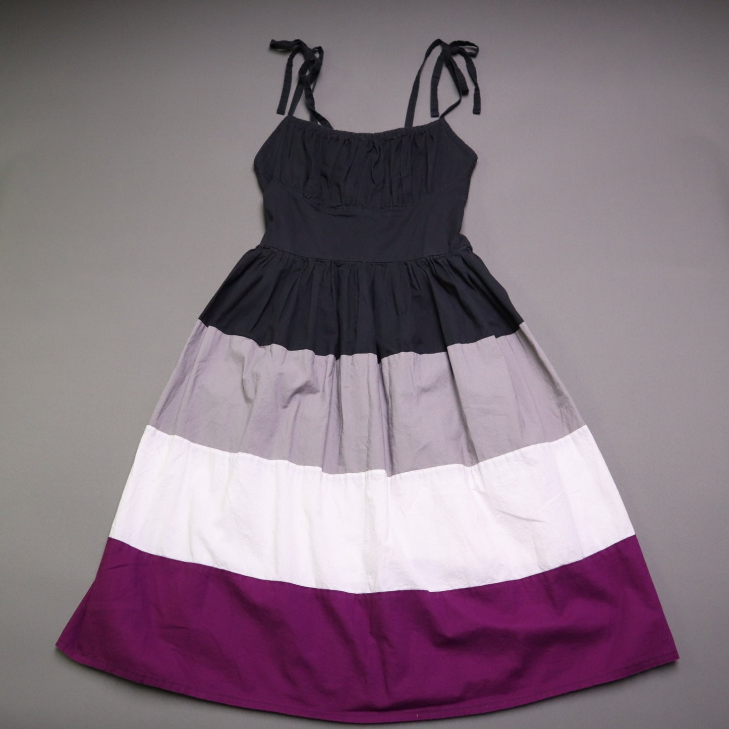 Ains Elke Stylehaus Midi Dress M Colorblock Tiered A-Line Tie Strap Sundress Purple