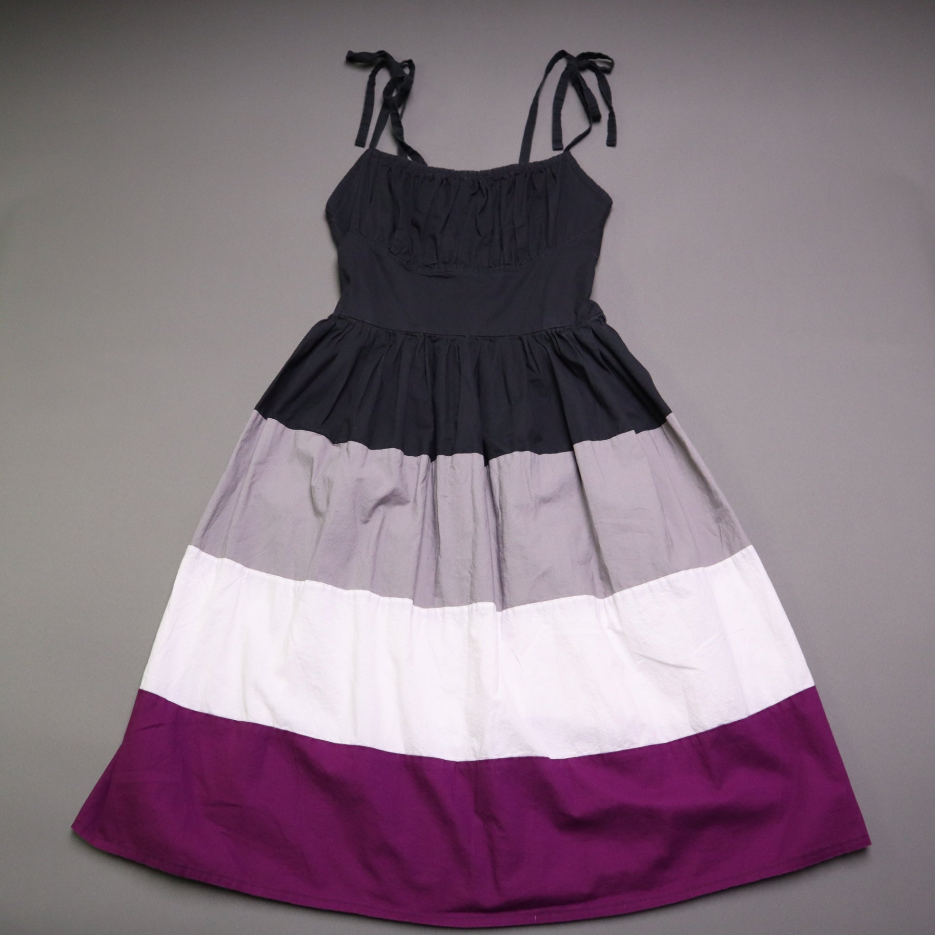 Ains Elke Stylehaus Midi Dress M Colorblock Tiered A-Line Tie Strap Sundress Purple