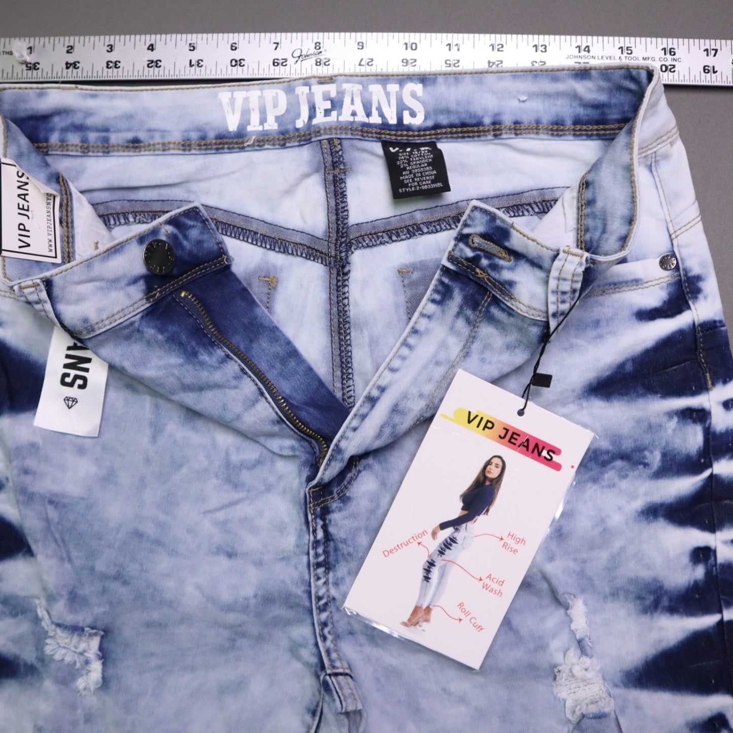 VIP Jeans Women High Rise Distressed Acid Wash Side Tie Dye Skinny Jeans 15/32 NWT