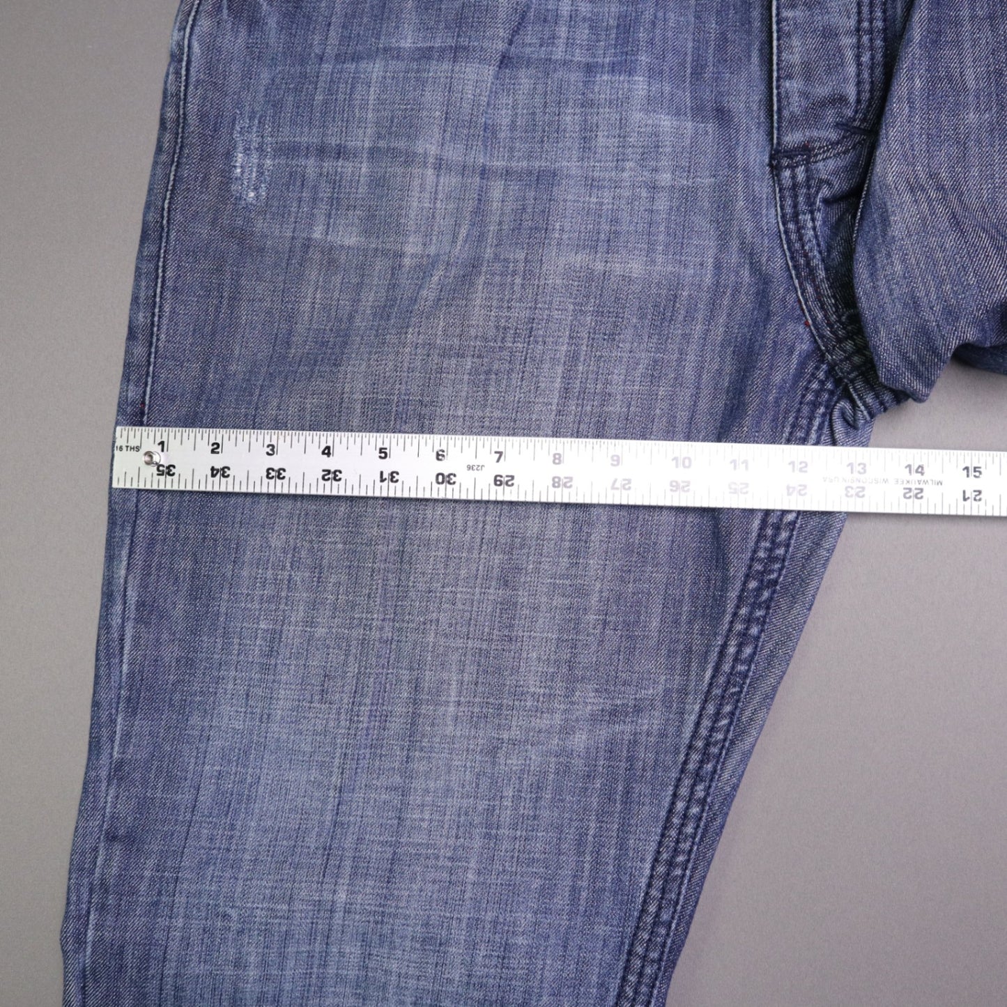 ANIKI Raw & Elegant Mens Jeans Sz 38 Heavy Stitch Distressed Straight Blue