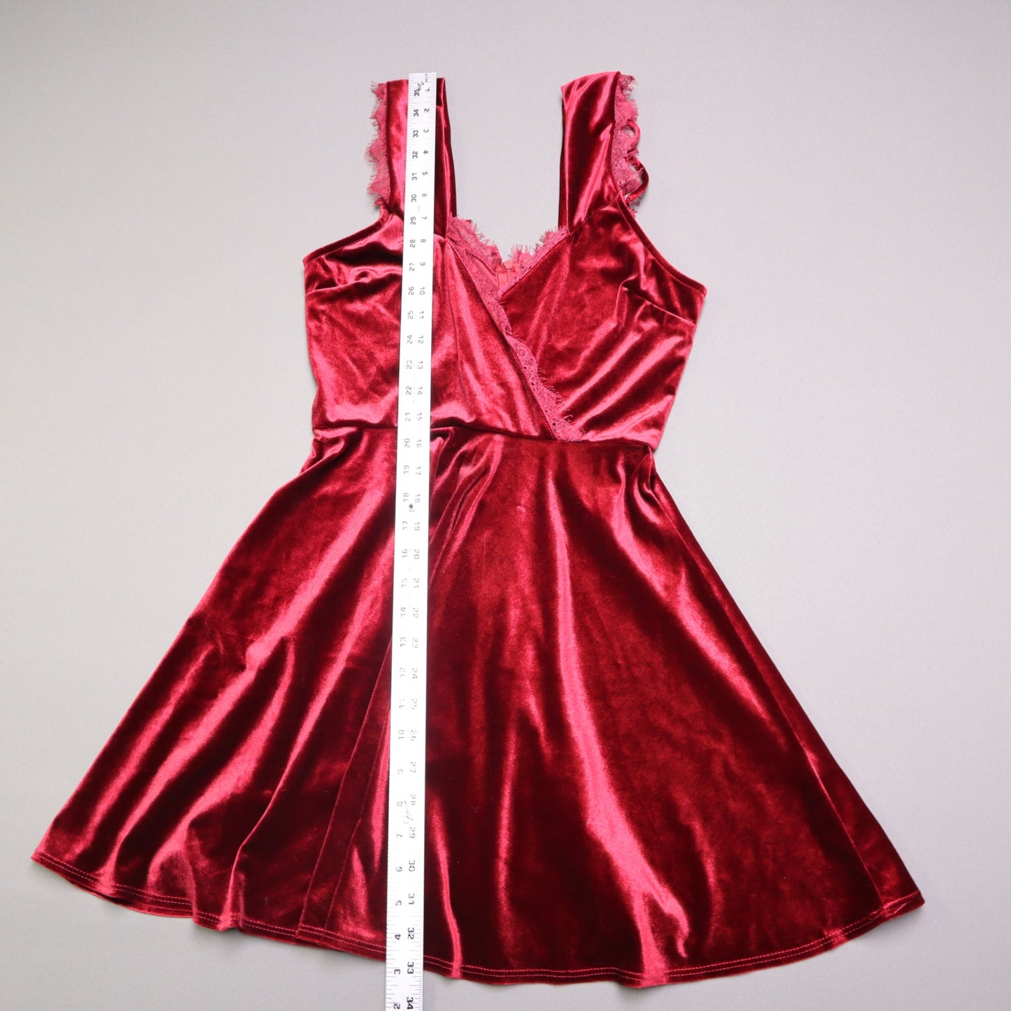 Lulus Red Velvet Sleeveless Surplice Lace Trim Skater Mini Dress Medium Holiday