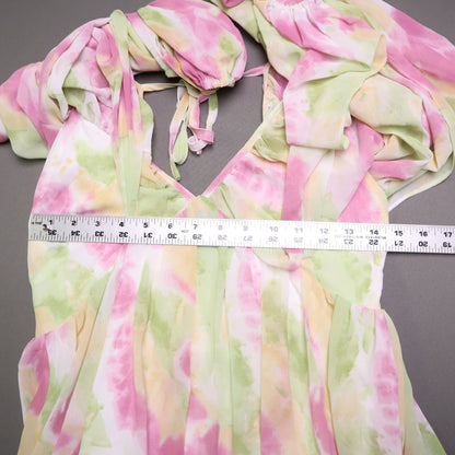Before You Collection Watercolor Tie Dye Mini Dress Small Pink Yellow Green NWT
