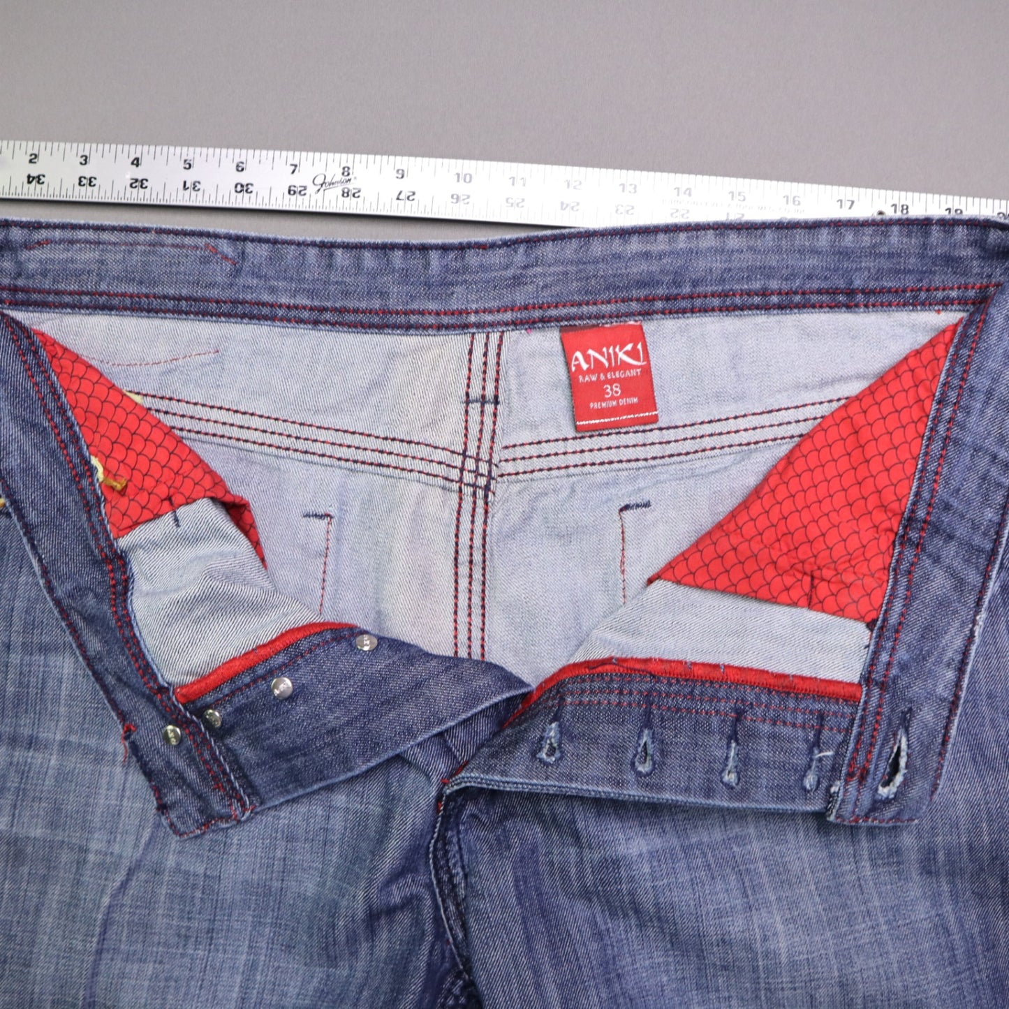 ANIKI Raw & Elegant Mens Jeans Sz 38 Heavy Stitch Distressed Straight Blue