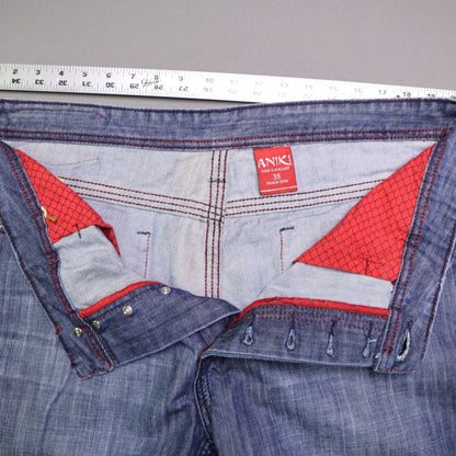 ANIKI Raw & Elegant Mens Jeans Sz 38 Heavy Stitch Distressed Straight Blue