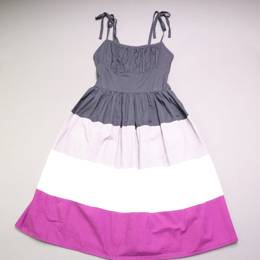 Ains Elke Stylehaus Midi Dress M Colorblock Tiered A-Line Tie Strap Sundress Purple