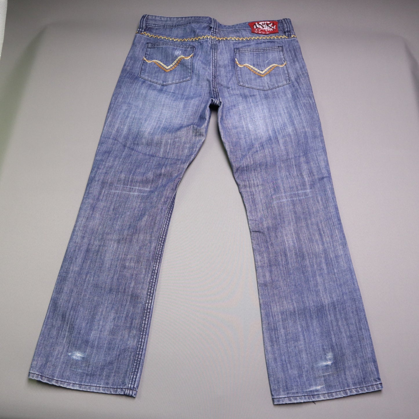 ANIKI Raw & Elegant Mens Jeans Sz 38 Heavy Stitch Distressed Straight Blue