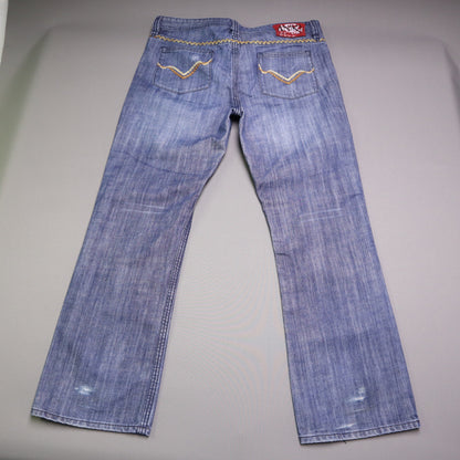 ANIKI Raw & Elegant Mens Jeans Sz 38 Heavy Stitch Distressed Straight Blue