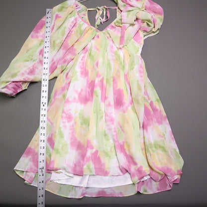 Before You Collection Watercolor Tie Dye Mini Dress Small Pink Yellow Green NWT