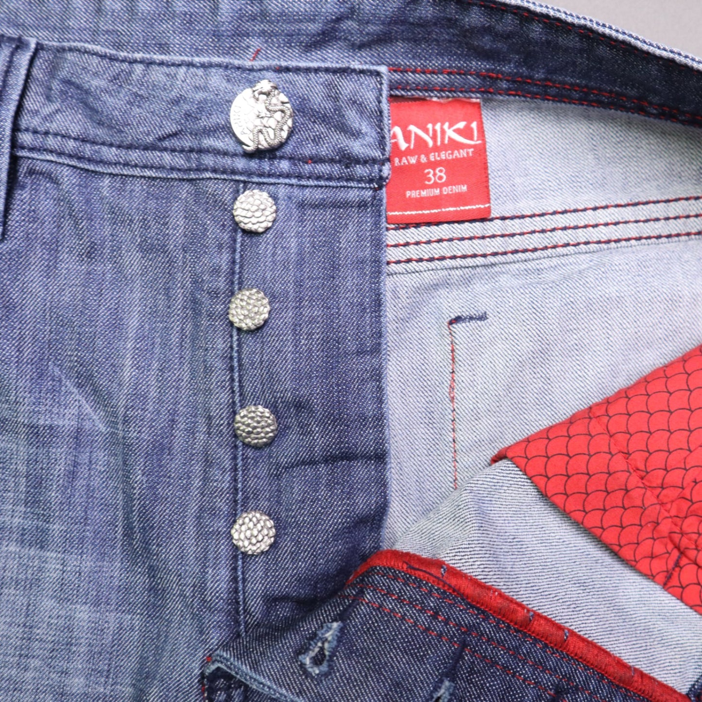 ANIKI Raw & Elegant Mens Jeans Sz 38 Heavy Stitch Distressed Straight Blue