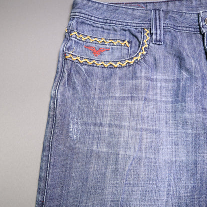 ANIKI Raw & Elegant Mens Jeans Sz 38 Heavy Stitch Distressed Straight Blue