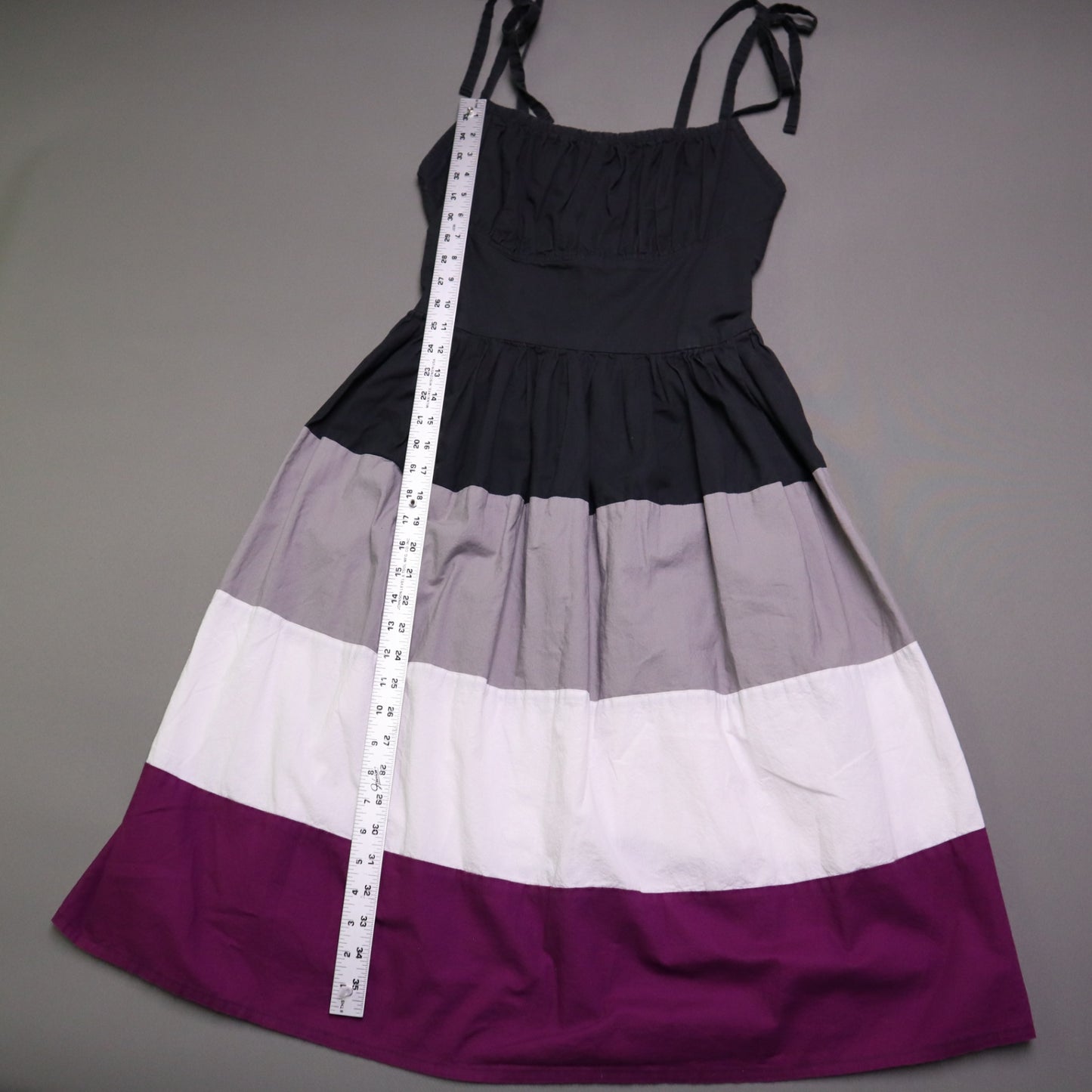 Ains Elke Stylehaus Midi Dress M Colorblock Tiered A-Line Tie Strap Sundress Purple