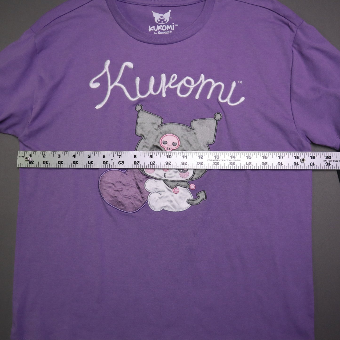 Sanrio Kuromi BoxLunch Top Small Purple Embroidered Heart Sheer Mesh Sleeve Shirt