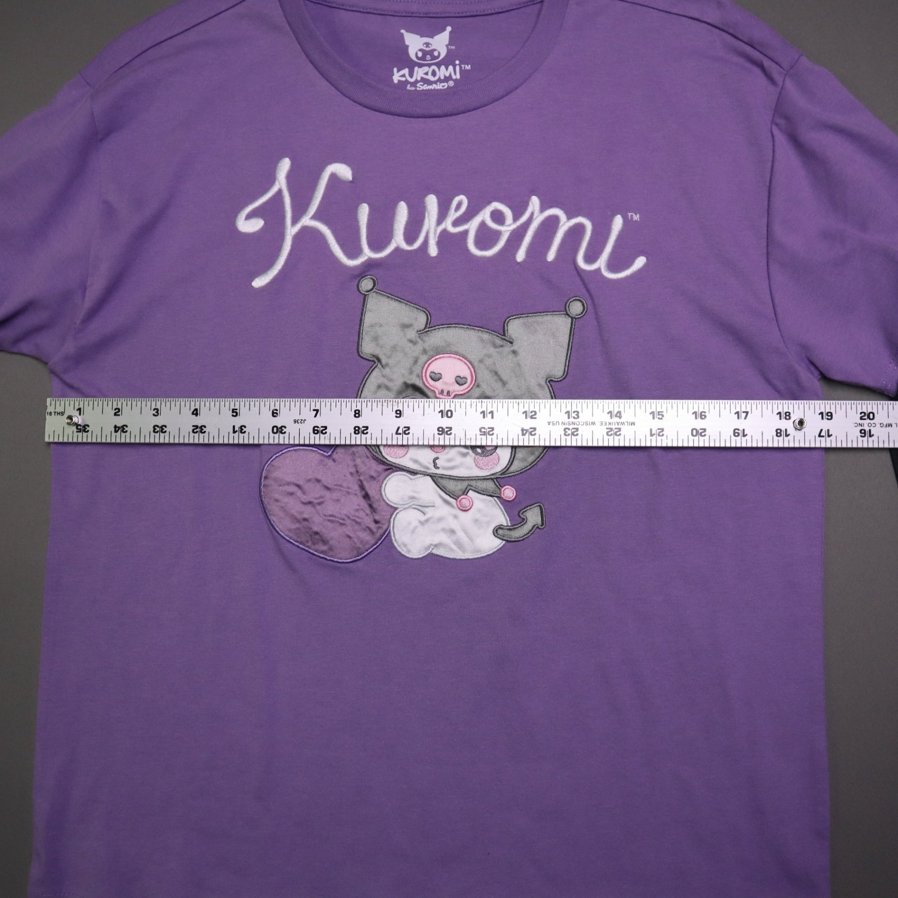 Sanrio Kuromi BoxLunch Top Small Purple Embroidered Heart Sheer Mesh Sleeve Shirt