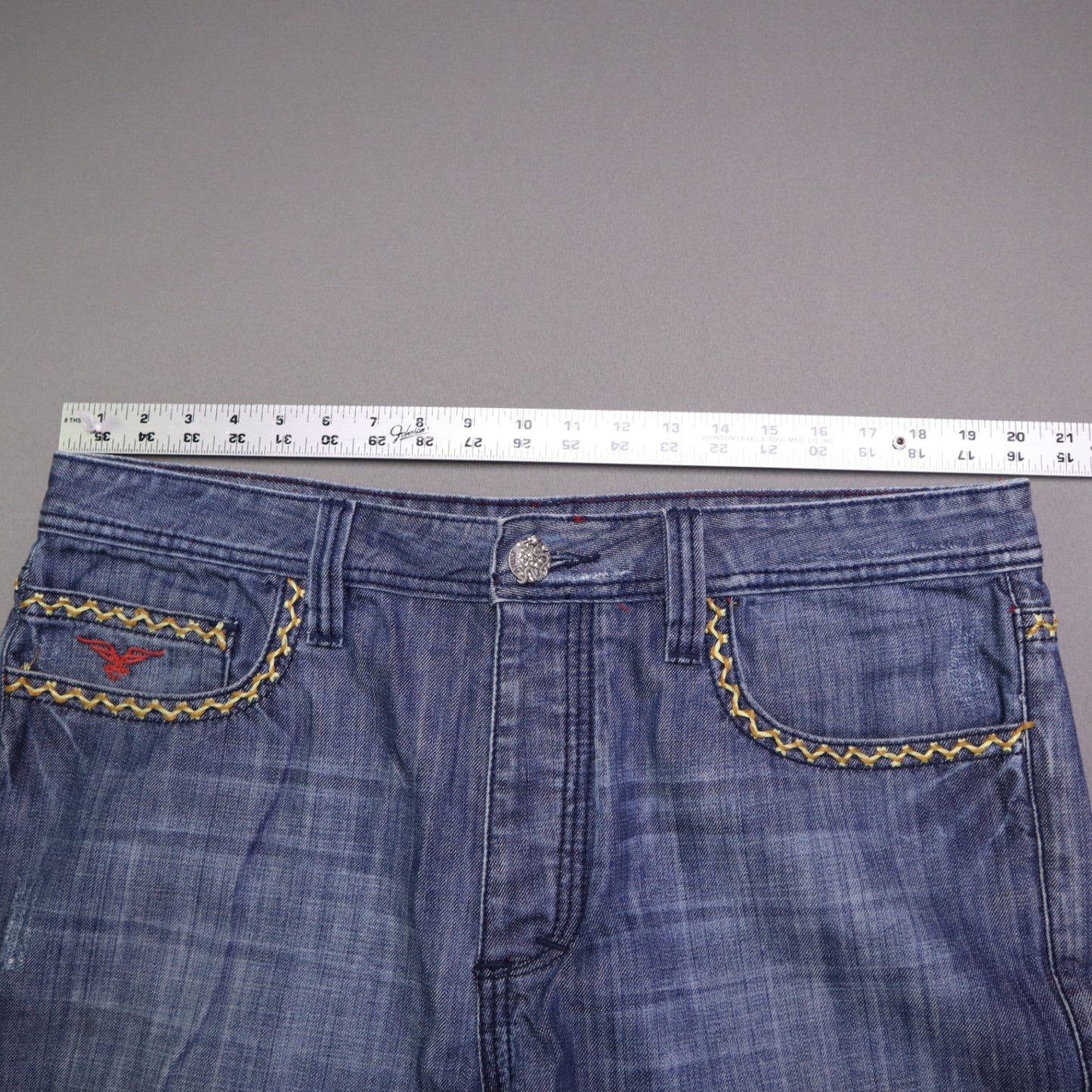 ANIKI Raw & Elegant Mens Jeans Sz 38 Heavy Stitch Distressed Straight Blue