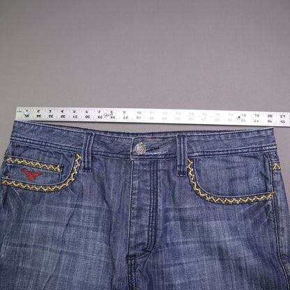 ANIKI Raw & Elegant Mens Jeans Sz 38 Heavy Stitch Distressed Straight Blue