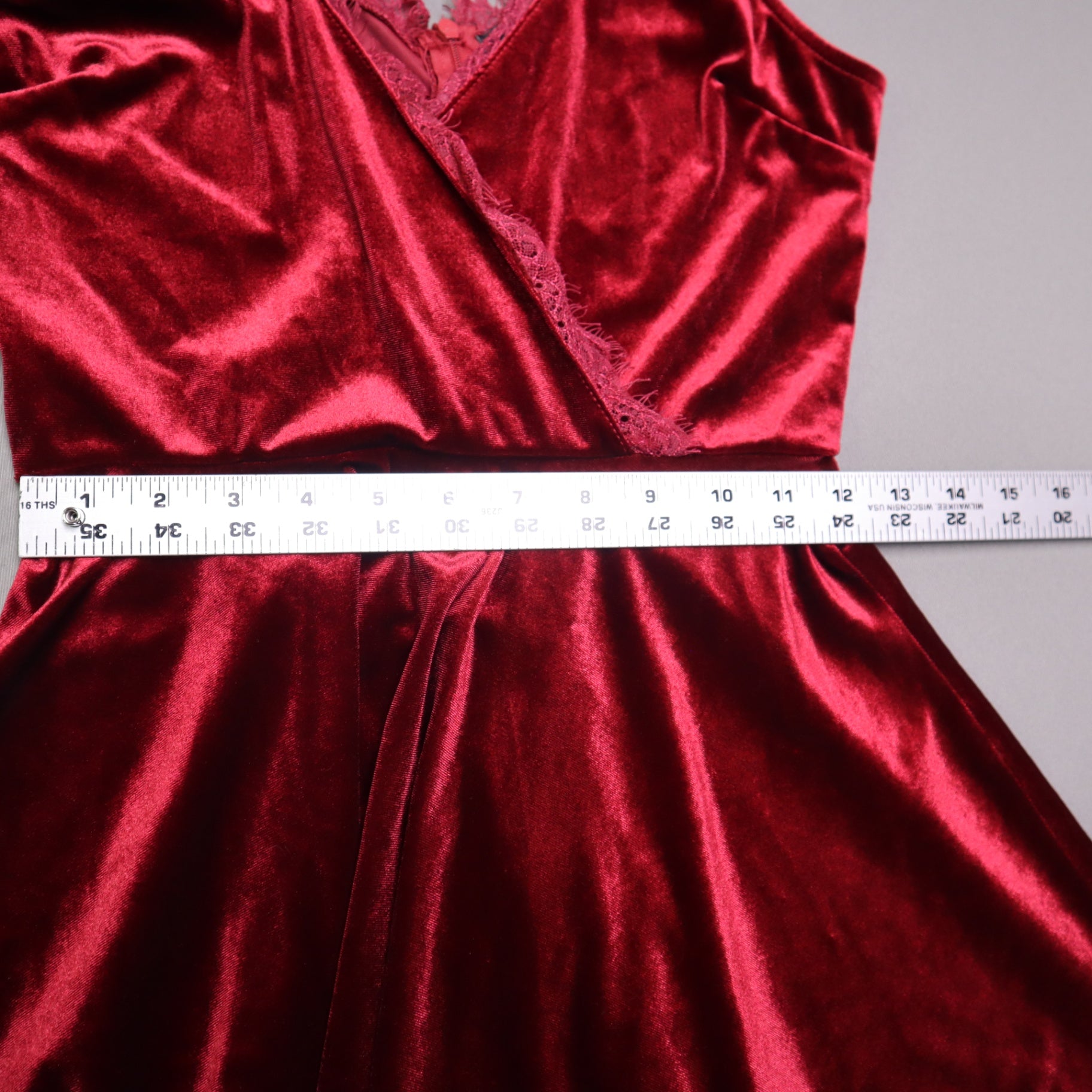 Lulus Red Velvet Sleeveless Surplice Lace Trim Skater Mini Dress Medium Holiday