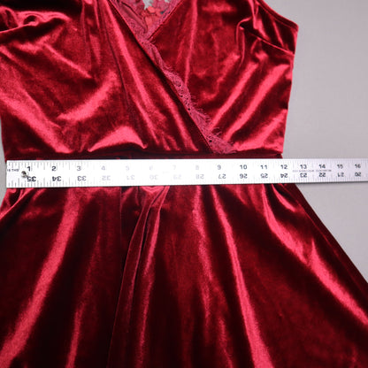 Lulus Red Velvet Sleeveless Surplice Lace Trim Skater Mini Dress Medium Holiday