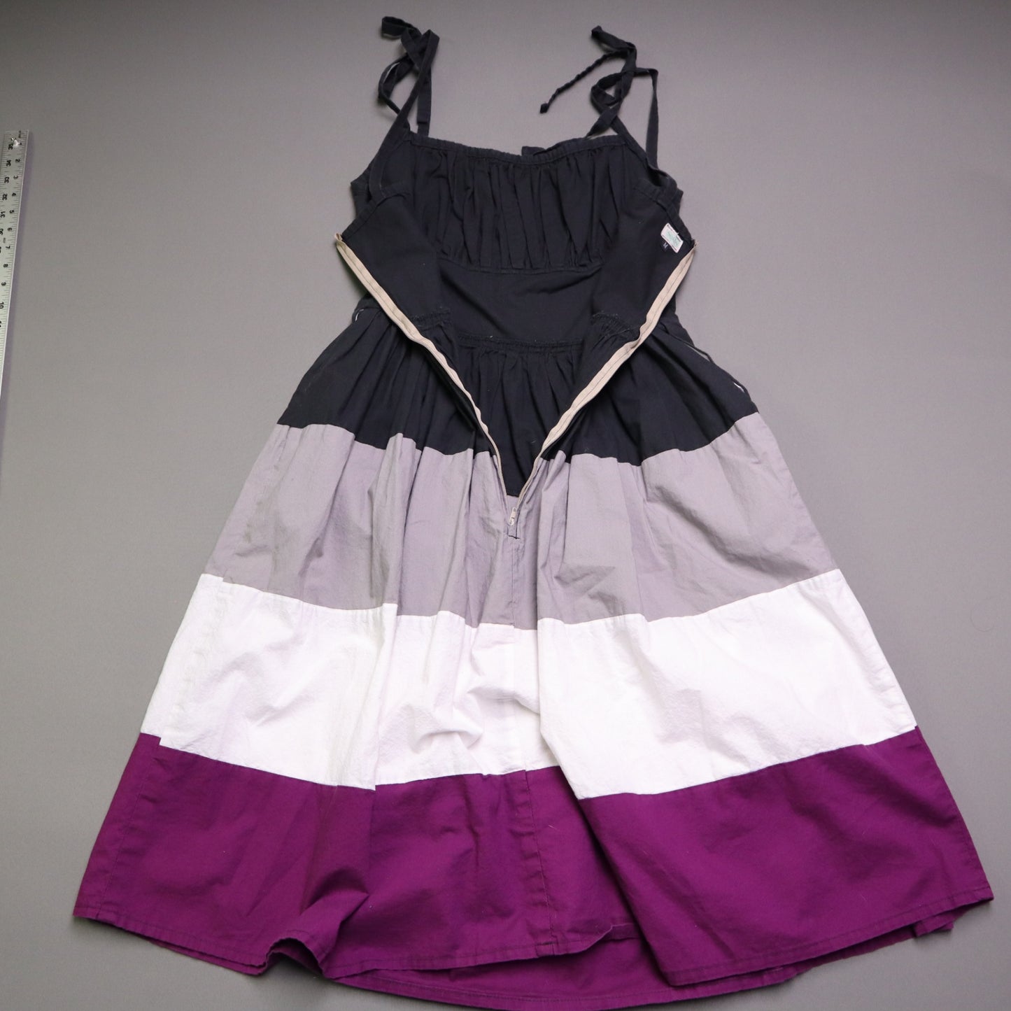 Ains Elke Stylehaus Midi Dress M Colorblock Tiered A-Line Tie Strap Sundress Purple