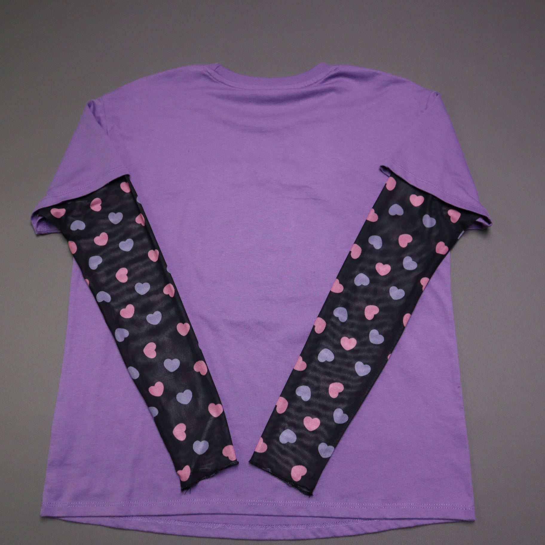 Sanrio Kuromi BoxLunch Top Small Purple Embroidered Heart Sheer Mesh Sleeve Shirt