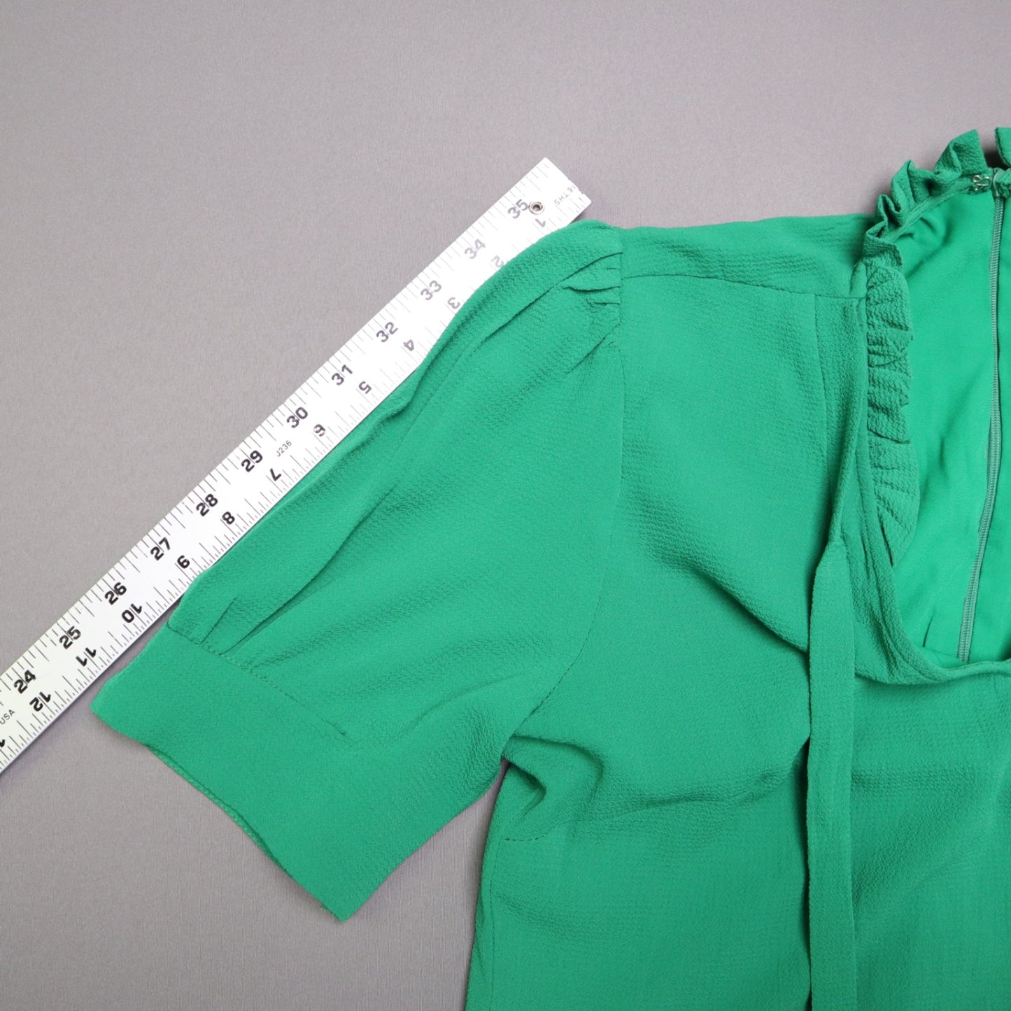 CeCe Womens Small Green Ruffle Neck Tie Front Drop Waist Flounce Hem Mini Dress
