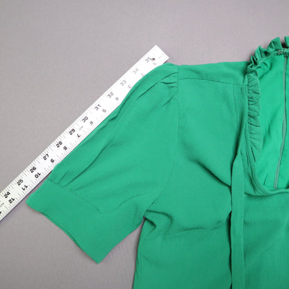 CeCe Womens Small Green Ruffle Neck Tie Front Drop Waist Flounce Hem Mini Dress