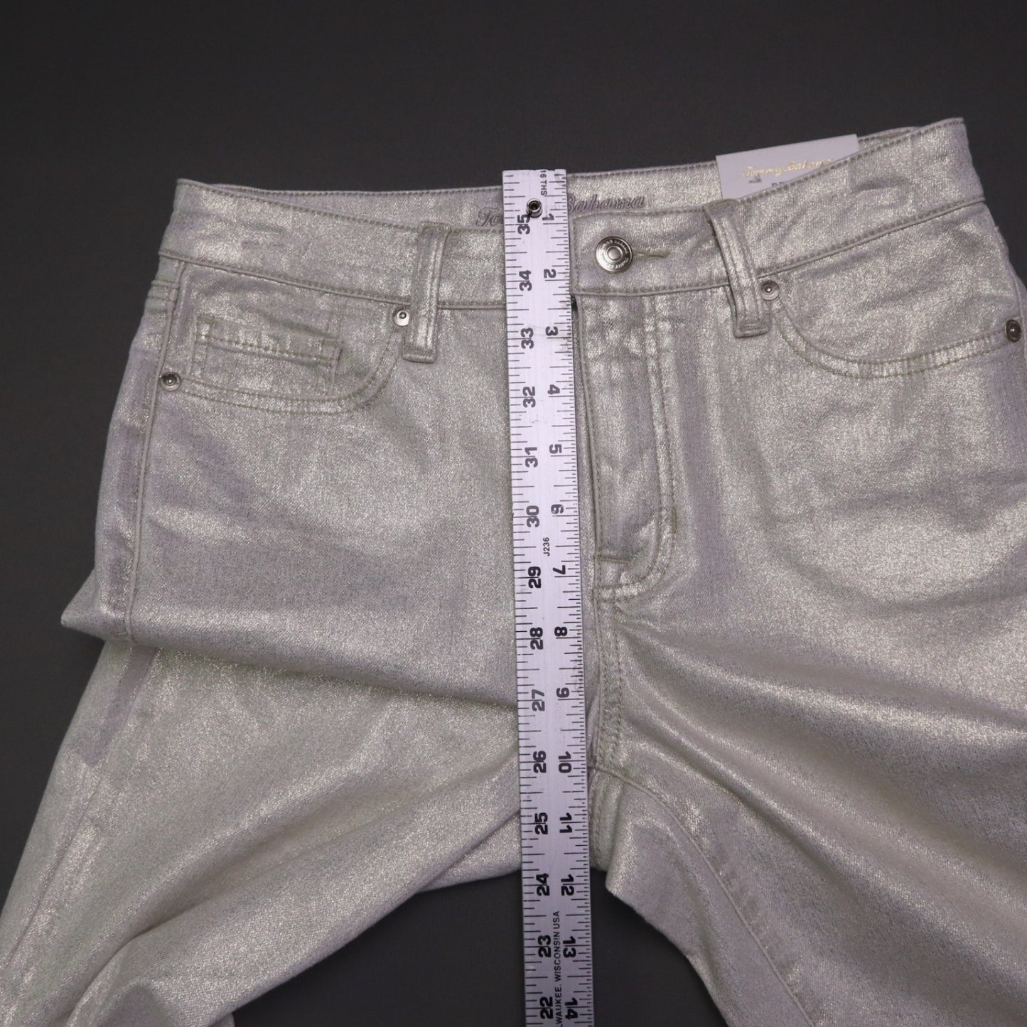 NWT Tommy Bahama Womens 2 Metallic Gold High Rise Ankle Denim Jeans Pants $158