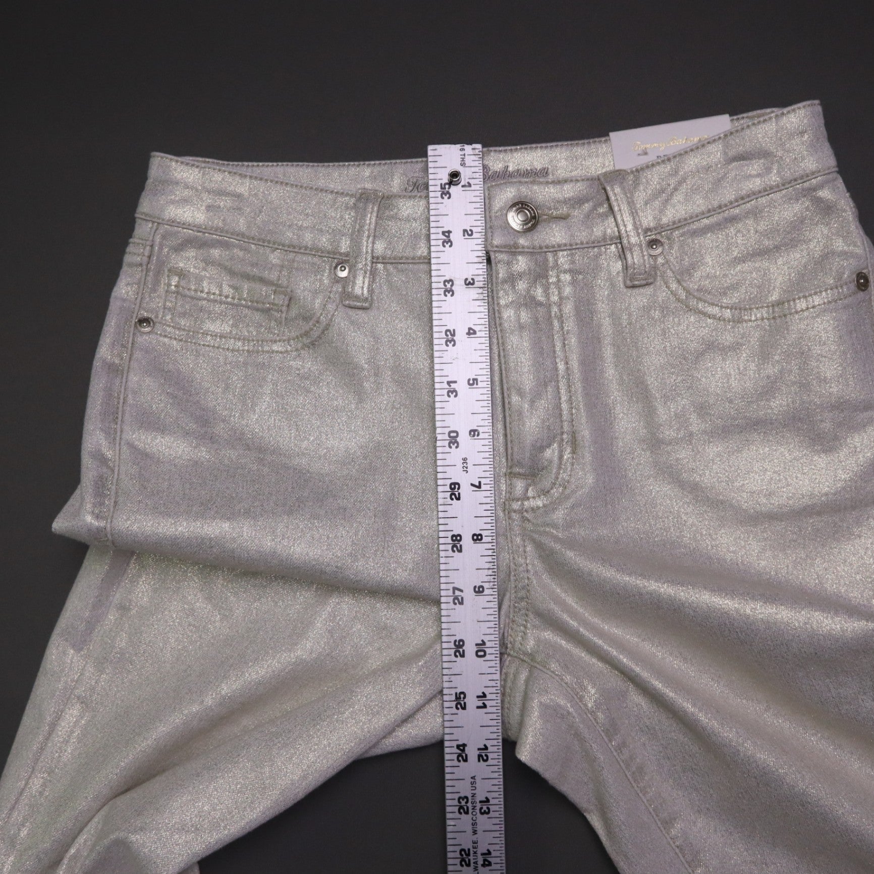NWT Tommy Bahama Womens 2 Metallic Gold High Rise Ankle Denim Jeans Pants $158