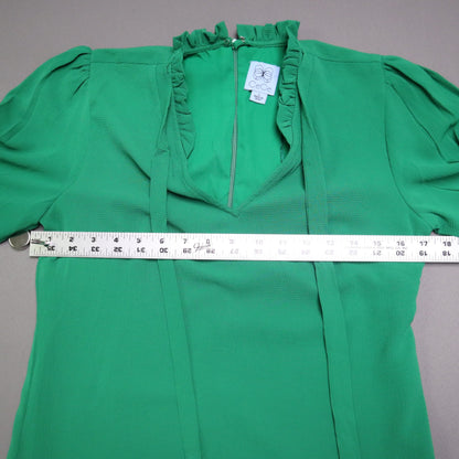 CeCe Womens Small Green Ruffle Neck Tie Front Drop Waist Flounce Hem Mini Dress