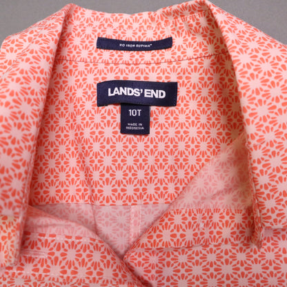 Lands End Womens Tall 10T No Iron Supima Cotton Sleeveless Shirt Coral Pink Geometric