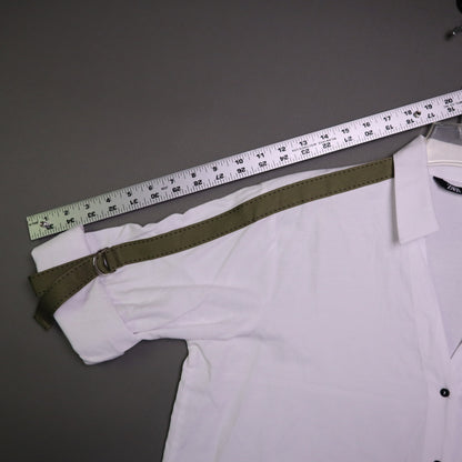 Zara Womens Small White Military Stripe Roll Tab Sleeve Oversized Tunic Shirt S