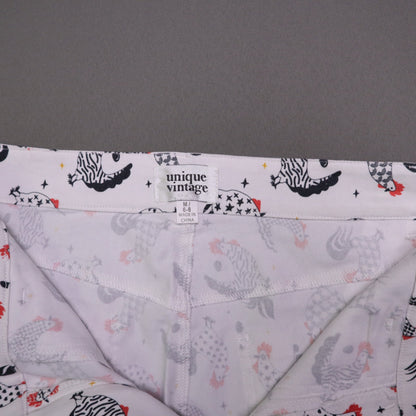 Unique Vintage Womens Medium M 6-8 White Chicken Rooster Print Pants NWT Retro