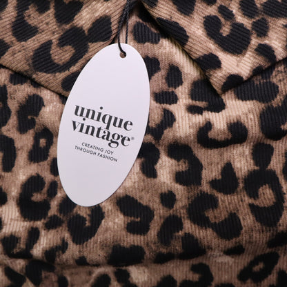NWT Unique Vintage Womens XS Leopard Print Off Shoulder Foldover Collar Knit Top