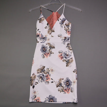 Windsor Womens Small NWT Ivory Floral Lace Back Cutout Bodycon Dress Bodycon Mini