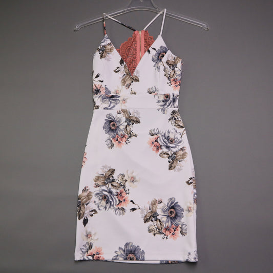 Windsor Womens Small NWT Ivory Floral Lace Back Cutout Bodycon Dress Bodycon Mini