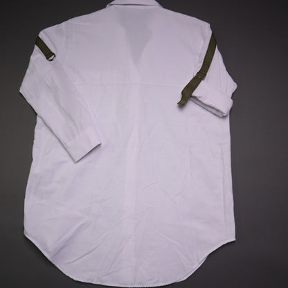 Zara Womens Small White Military Stripe Roll Tab Sleeve Oversized Tunic Shirt S