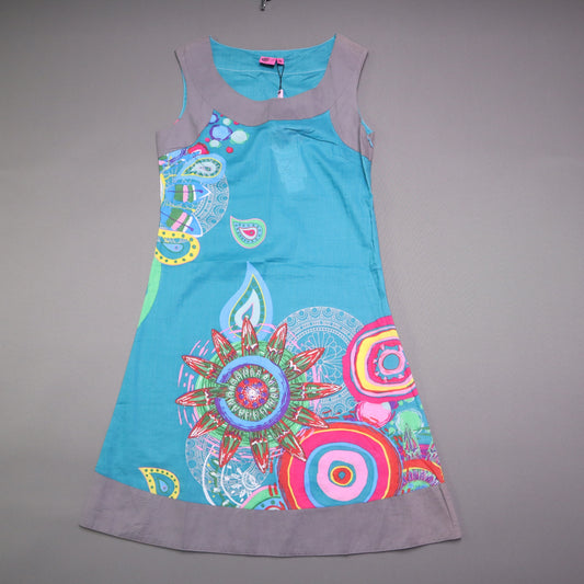 NWT Coton du Monde Womens Size 36 Small Blue Graphic Floral Psychedelic Mini Dress