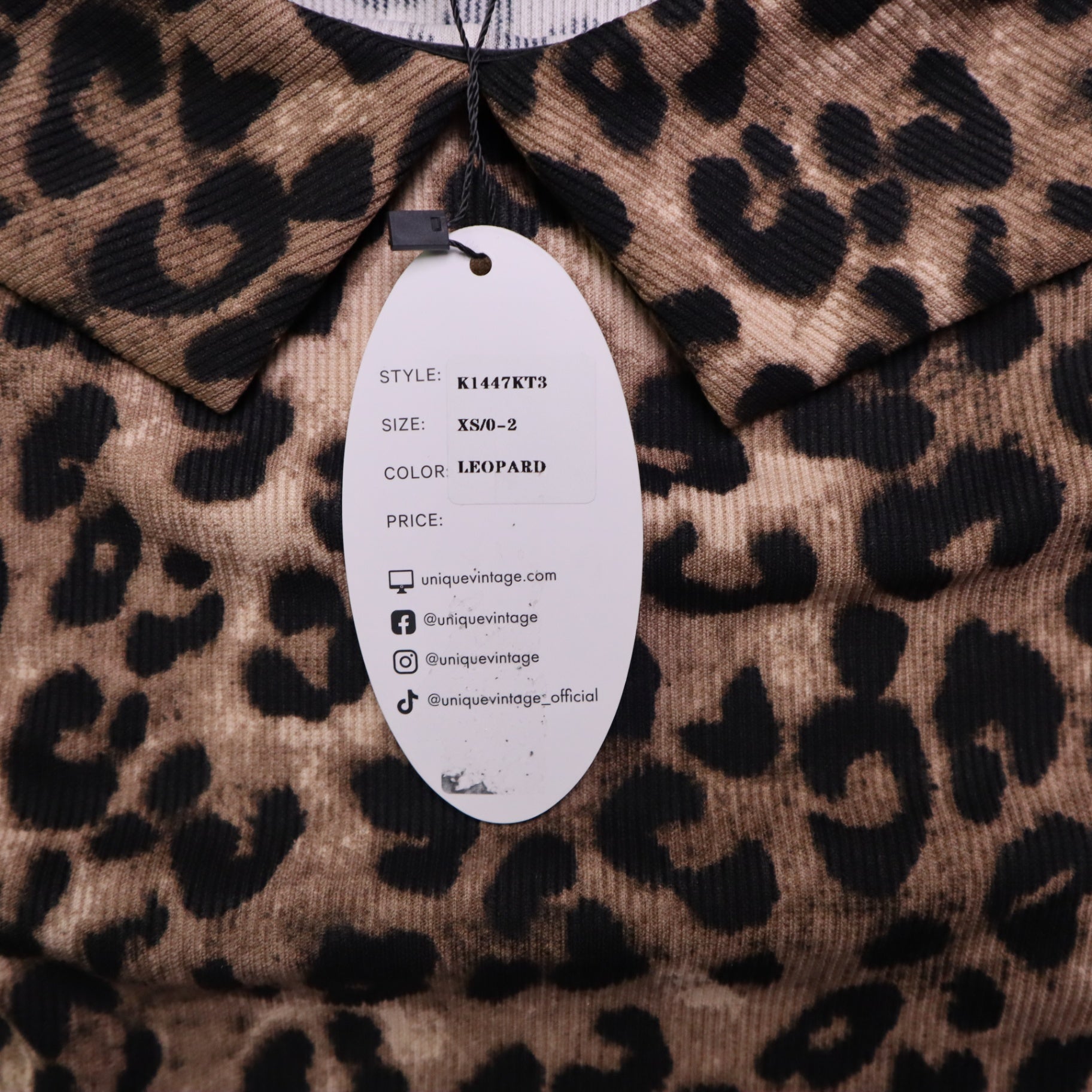 NWT Unique Vintage Womens XS Leopard Print Off Shoulder Foldover Collar Knit Top