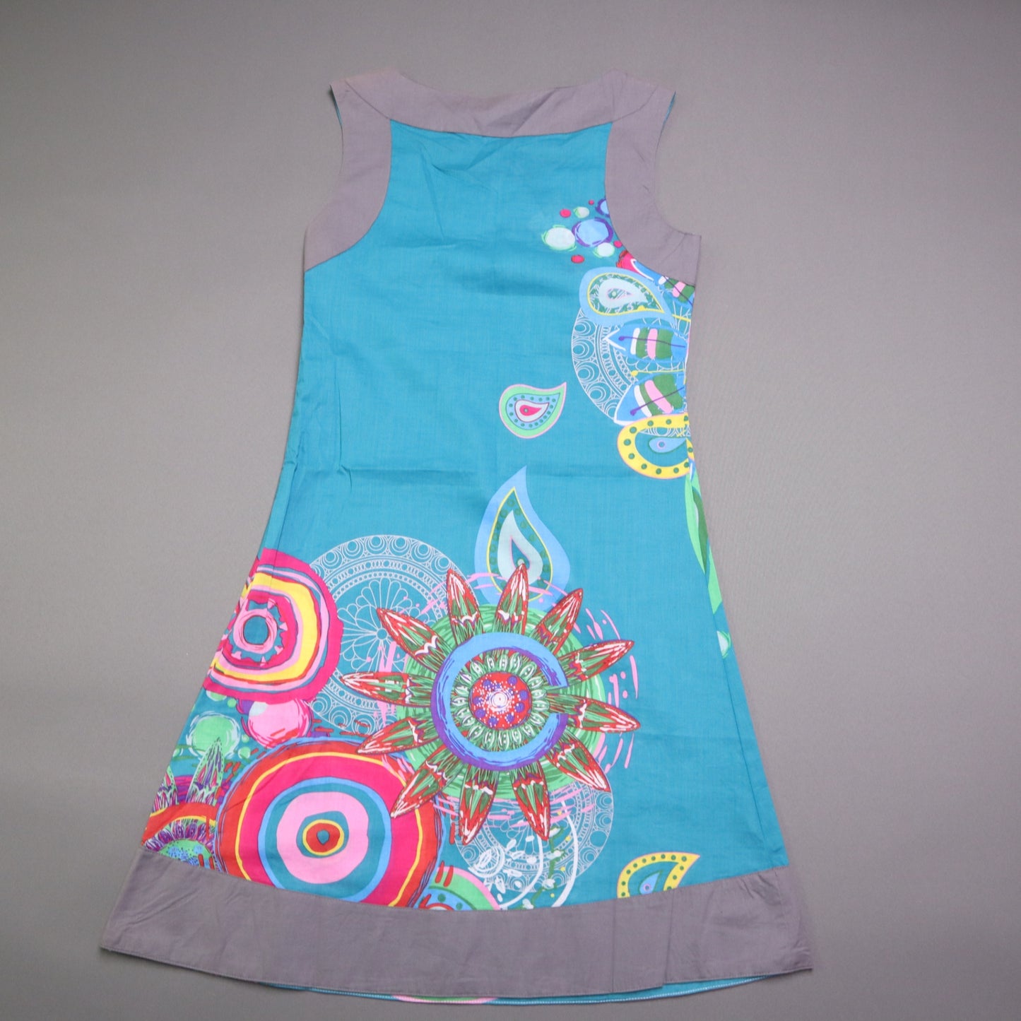 NWT Coton du Monde Womens Size 36 Small Blue Graphic Floral Psychedelic Mini Dress