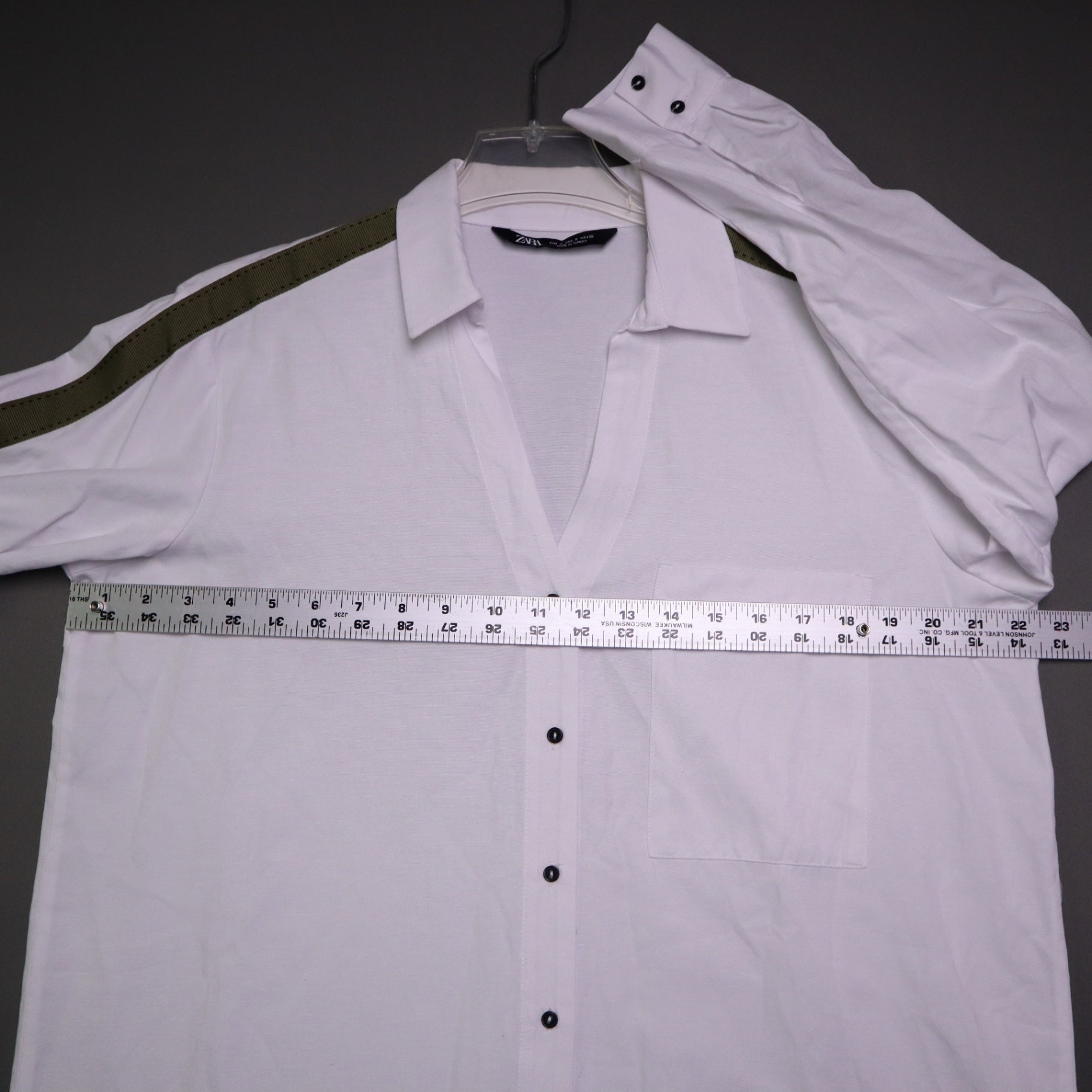Zara Womens Small White Military Stripe Roll Tab Sleeve Oversized Tunic Shirt S