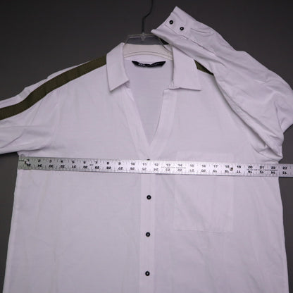 Zara Womens Small White Military Stripe Roll Tab Sleeve Oversized Tunic Shirt S