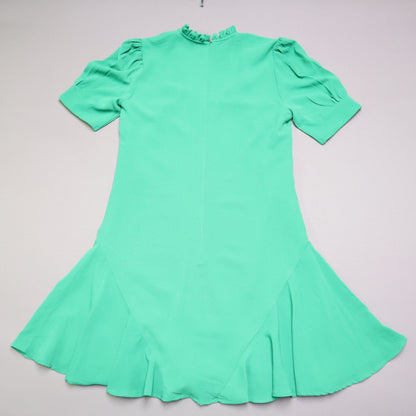 CeCe Womens Small Green Ruffle Neck Tie Front Drop Waist Flounce Hem Mini Dress